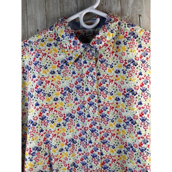 Talbots Shirt Womens Medium Yellow Blue Floral Long Sleeve Collared Cottagecore - Picture 1 of 8